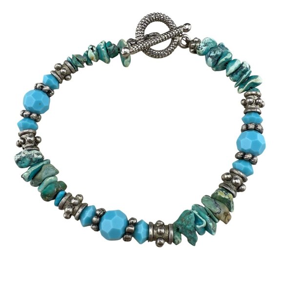 Turquoise & Silver-Tone Beaded Bracelet With Toggle Clasp - Picture 1 of 5
